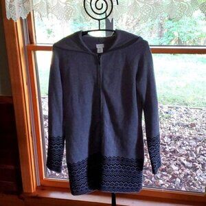 Aspen Zippered Hooded Long Sleeve Bottom Designed Long Hooded Sz S Jacket
